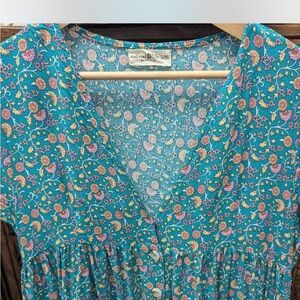 Natural Life Blue Floral Dress with Pink and Yellow Patterns